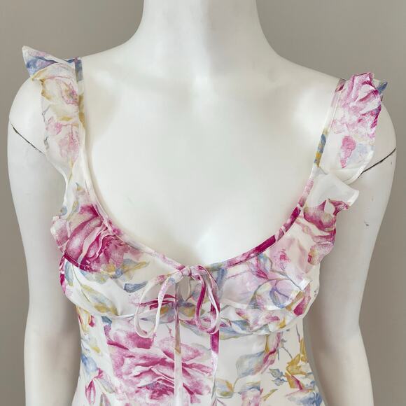 Majorelle Milkmaid Floral Mini Dress Size Small White Pink Tie Front Sunbeams - Picture 3 of 14